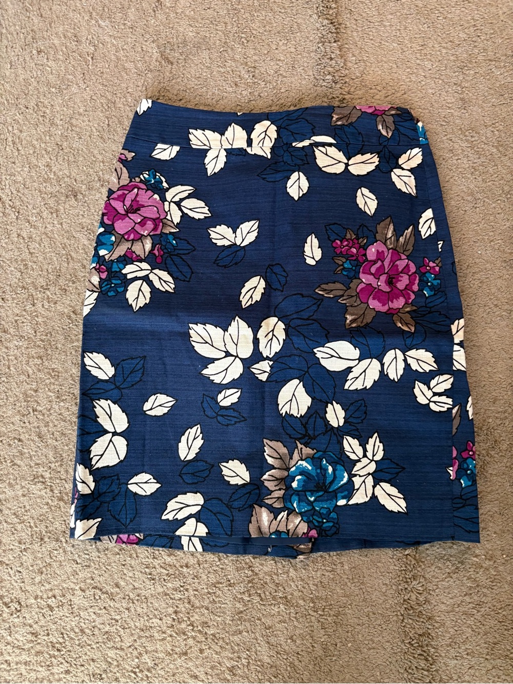 Ann Taylor Navy Floral Pencil Skirt with Pink & Teal Blooms